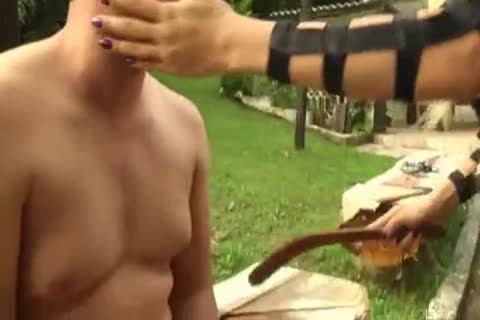 lady-man dominatrix bangs lad outside