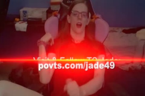 Nerdy tranny Jerks large ramrod cam