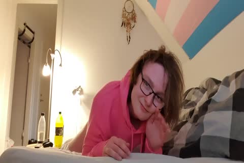 charming Femboy Riding fake penis while Wearing charming Pink Hoodie