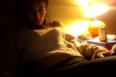 nice-looking t-girl Strokes And Cums In Her sofa