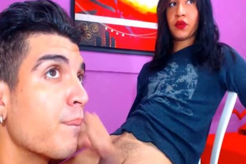 boy Slurps t-girl gigantic ramrod And Masturbates