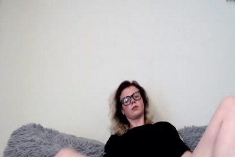Petite lady-man cutie In  Glasses Stroking Her large penis Until she sperm Shottting