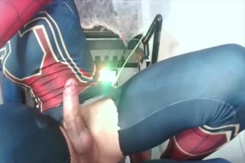 Chinese Spiderman ladyboy receive hammered