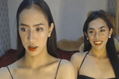 oriental Skinny ladyboys Double rod oral