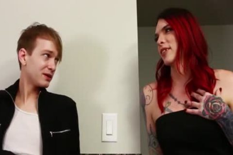 excited ladyboy Chelsea Marie Doggystyle 3way With youthful pair