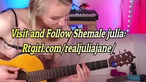 blond Trans sweetie Plays The Guitar On webcam