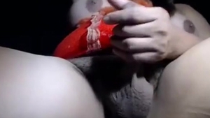 Solo hairy asian transsexual masturbating on webcam