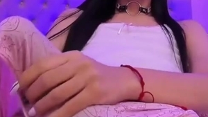 long Haired Transgirl Jerks Off Her giant Monster penis On web camera