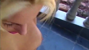 impressive shelady bangs lad's butt outside After blowjob