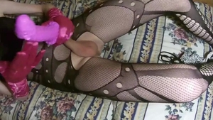 Skinny blonde Sissy Joys With Pink fake penis In Solo Action With ball cream flow