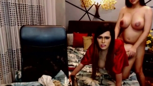 Two fine t-girls Cumming Hard On cam