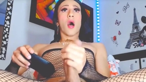 Seductive tranny loves jerking off Her biggest penis