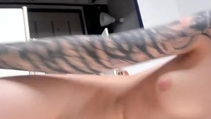 naughty Trans femdom-goddess With Tattoos Tugs Her humongous dong On web camera