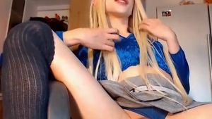 marvelous blonde Trans cutie Tugs Her biggest ramrod On cam