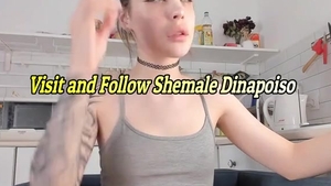 slim Russian Trans honey With Tattoos Jerks Off Her gigantic cock On cam