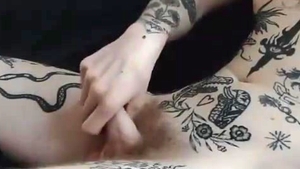 nice-looking scones Trans Lady With Full Tattoos Strokes Her dirty cock On webcam