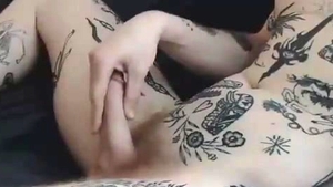 nice-looking scones Trans Lady With Full Tattoos Strokes Her dirty cock On webcam