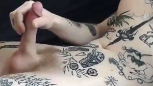 nice-looking scones Trans Lady With Full Tattoos Strokes Her dirty cock On webcam