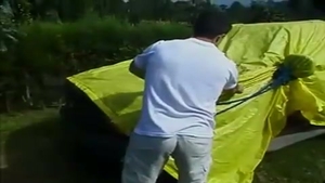 Outdoor latina lady-man fuckling