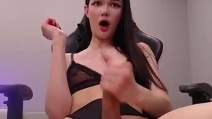 Skinny And Tall Russian teen Transgirl In underware Tugs Her cock On web camera