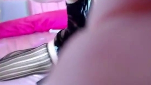 Petite American Trans cutie In Glasses And stockings Masturbates Her petite 10-Pounder