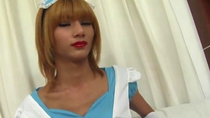 Tattooed Ladyboy In White underware Gives Her Boyfriend A oral-sex