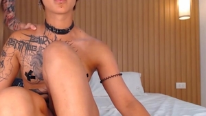latina Trans stroking Up With Her Uncut penis On cam