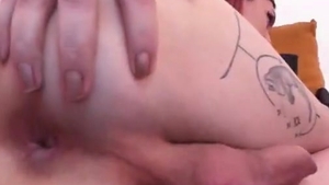 Redhaired Romanian shemale With Tattoos Wanks Until that babe Cums On webcam