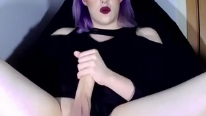 Blue Haired ladyboy Jerks Off massive Sheshaft On web camera
