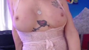 large marangos Canadian Tattooed tranny In Fishnet stockings Strokes penis And toys wazoo