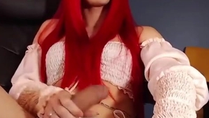 Redhaired Colombian slim shemale In underware Wanks Off Her large Shaft On webcam