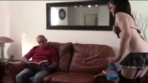 tiny Titted brunette & Thug pound On The Sofa